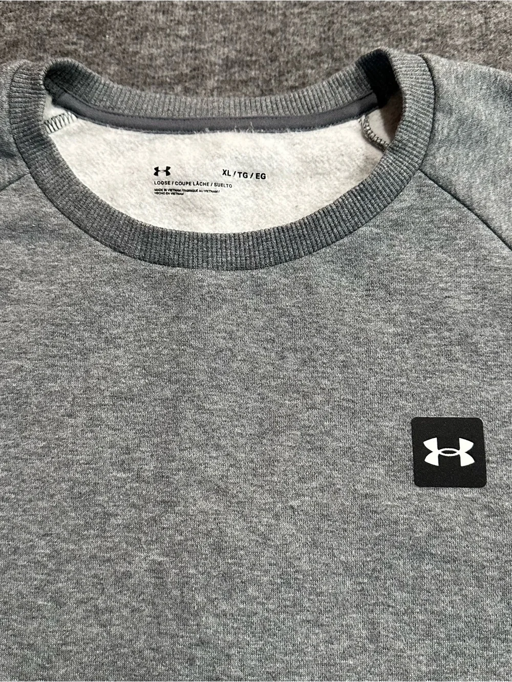 Under Armour Fleece Crewneck Sweatshirt Gray Logo XL Loose Fit Pullover